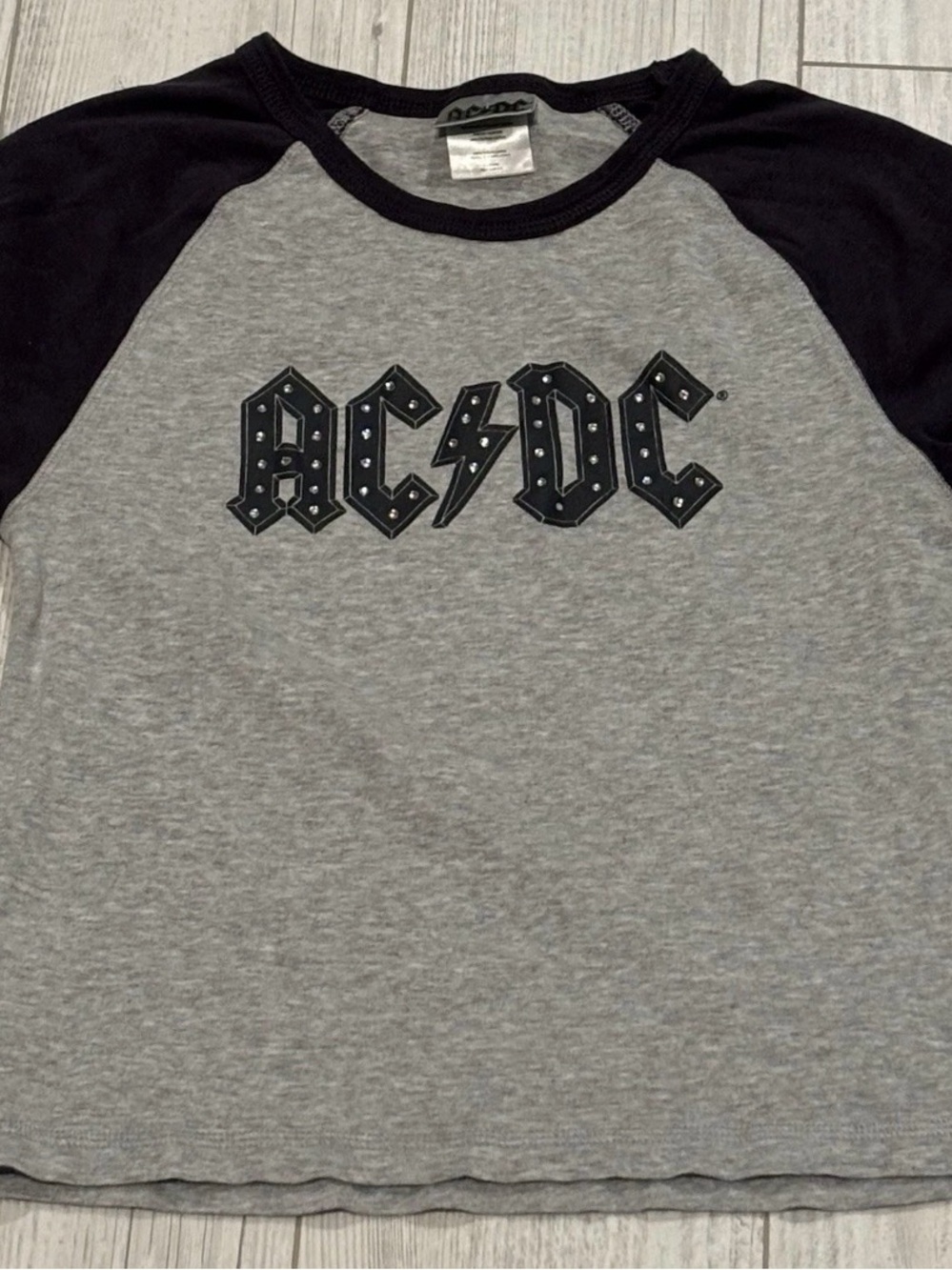 AC/DC Kids Raglan Tee in Gray and Black with Studded Logo